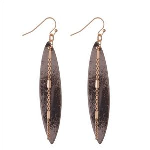 Hematite Long faux leather earring .